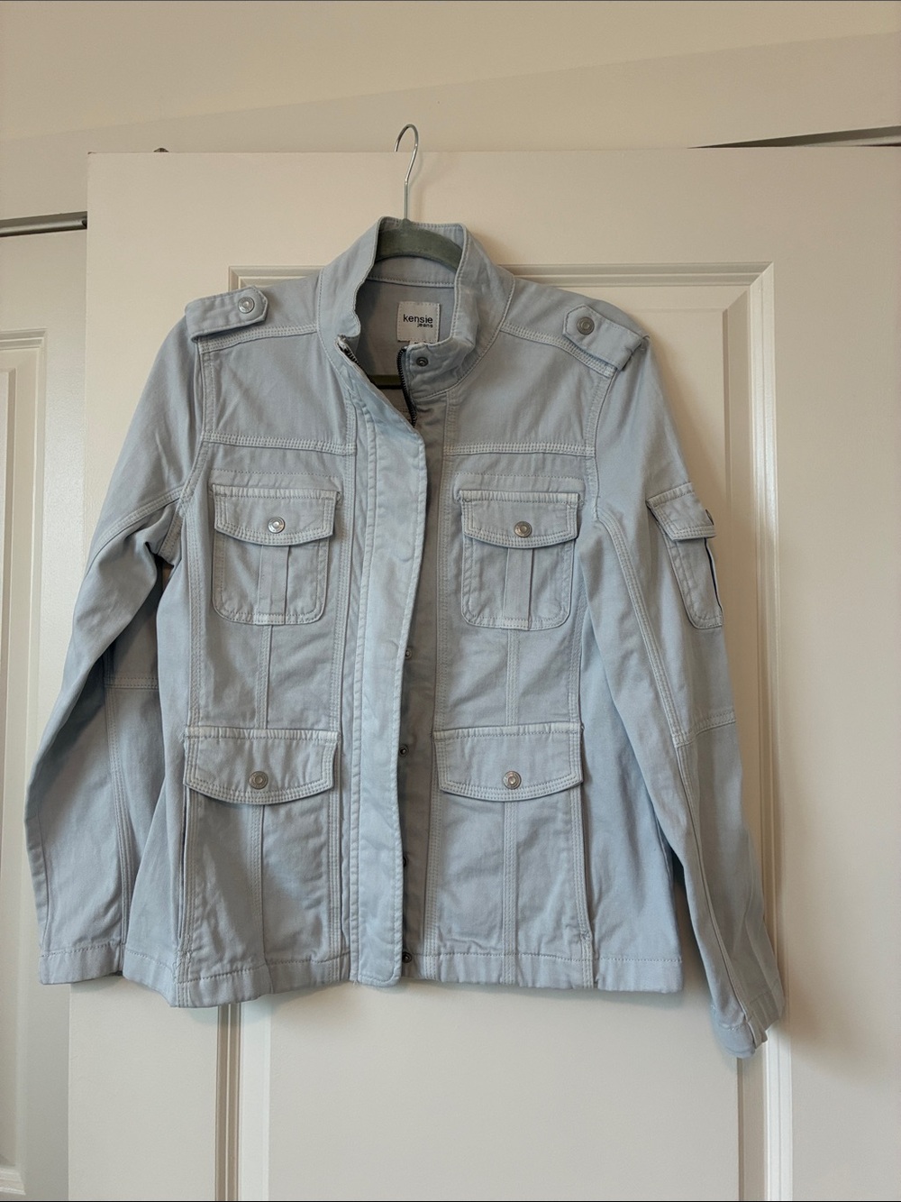 kensie Pale Blue Four-Pocket Utility Jacket